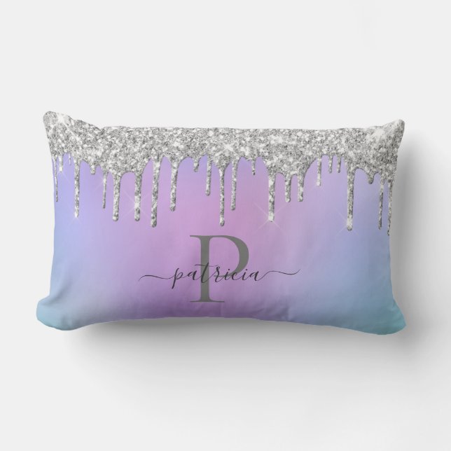 Coussin Rectangle Glam Argent Paillettes Elegant Monogramme   (Recto)