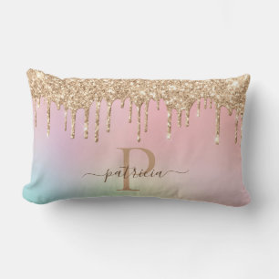 Coussin Rectangle Glam Or Paillettes Gouttes Élégant Monogramme