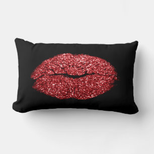 Coussin Rectangle Glam Red Lips Parties scintillant Black Maquillage