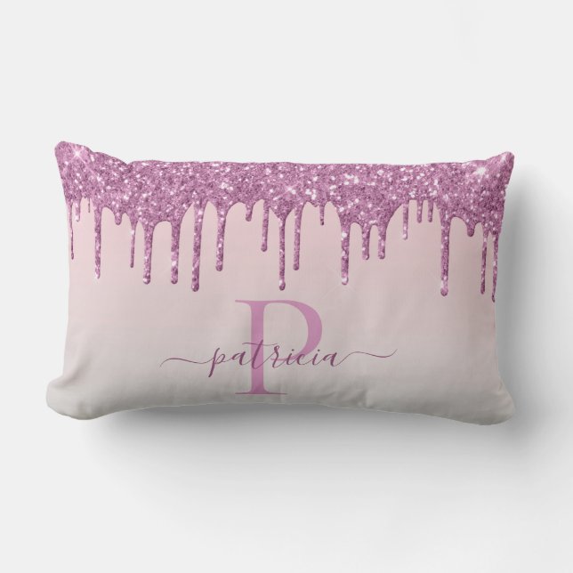 Coussin Rectangle Glam Rose Paillettes Elegant Monogramme  Plaid de  (Recto)