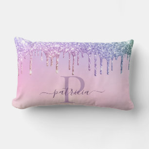 Coussin Rectangle Glamour gouttes de paillettes violettes Monogramme