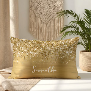 Coussin Rectangle Glittery Gold Glam Nom du script