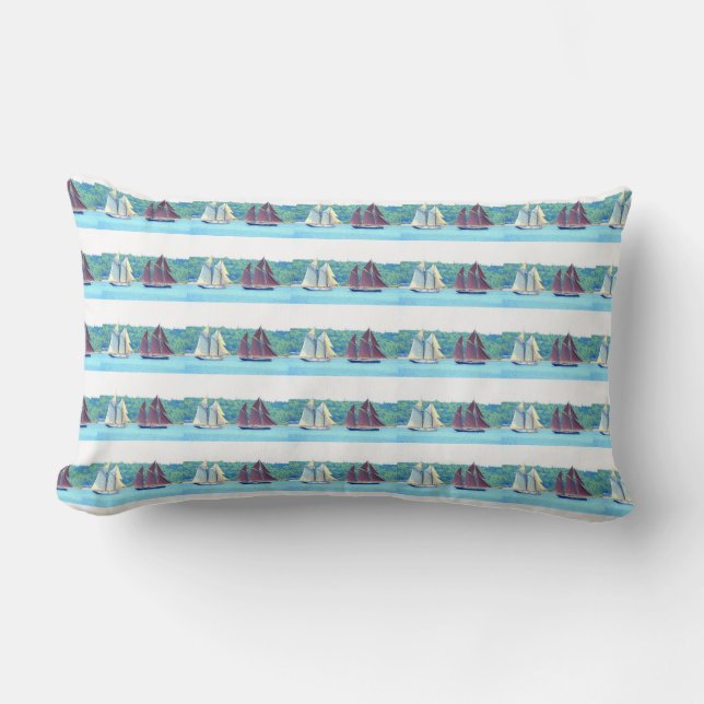 Coussin Rectangle goélettes à voiles rouges et blanches (Recto)