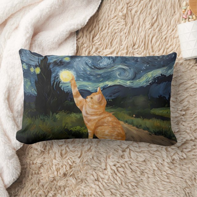 Coussin Rectangle Gogh Kitty Starry Night Chat (Couverture)