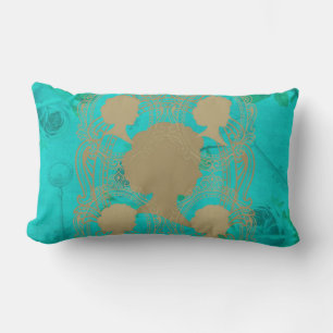 Coussin Rectangle Gold CameoLadies Turquoise Roses&Keys LumbarPillow
