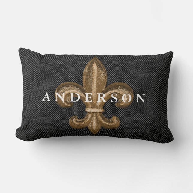 Coussin Rectangle Gold Fleur de Lis et noir blanc de trellis (Recto)