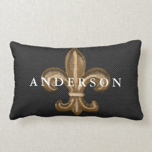 Coussin Rectangle Gold Fleur de Lis et noir blanc de trellis