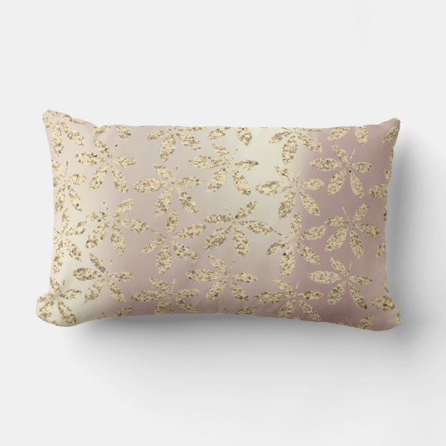 Coussin Rectangle Gold Foxier Rose Gold Rose Feuilles en laiton méta (Recto)