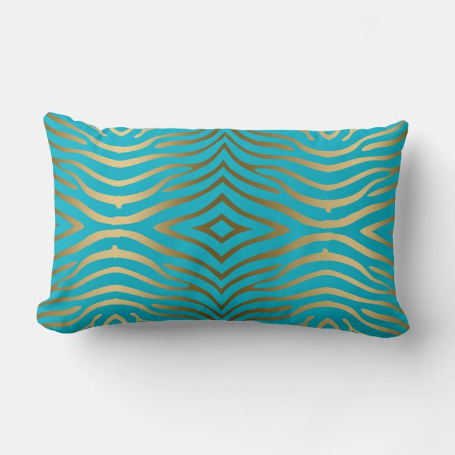 Coussin Rectangle Gold Zebra Imprimer sur bleu turquoise (Recto)