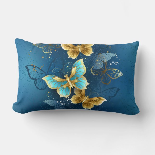 Coussin Rectangle Golden butterflies (Recto)
