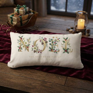 Coussin Rectangle Golden Christmas NOËL Holly & Greenery MH26