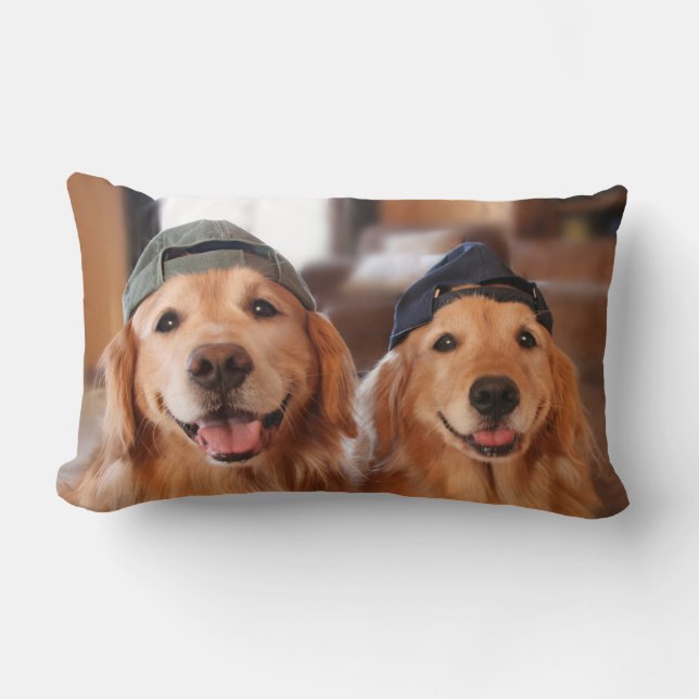 Coussin Rectangle Golden retriever avec la casquette de baseball (Recto)