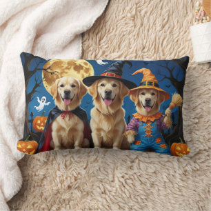 Coussin Rectangle Golden Retriever Chiens Citrouille Halloween Funny