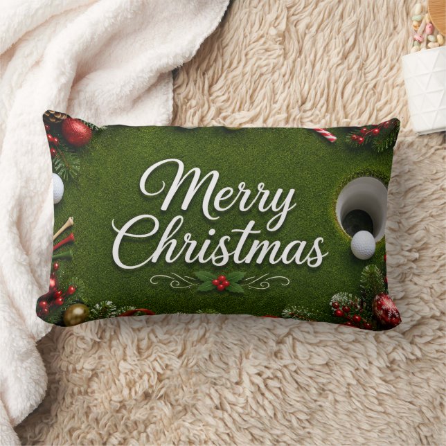 Coussin Rectangle Golf à thème de Noël sur gazon vert (Couverture)