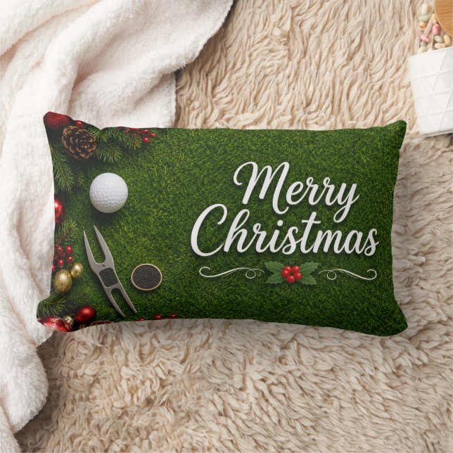 Coussin Rectangle Golf de Noël sur gazon vert (Couverture)