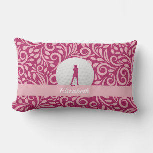 Coussin Rectangle Golf Personnalisé Golfeuse Silhouette Rose Monogra