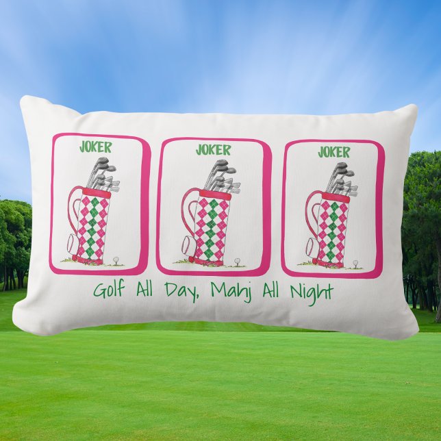 Coussin Rectangle Golf toute la journée, Mahj toute la nuit / Coussi (Créateur téléchargé)