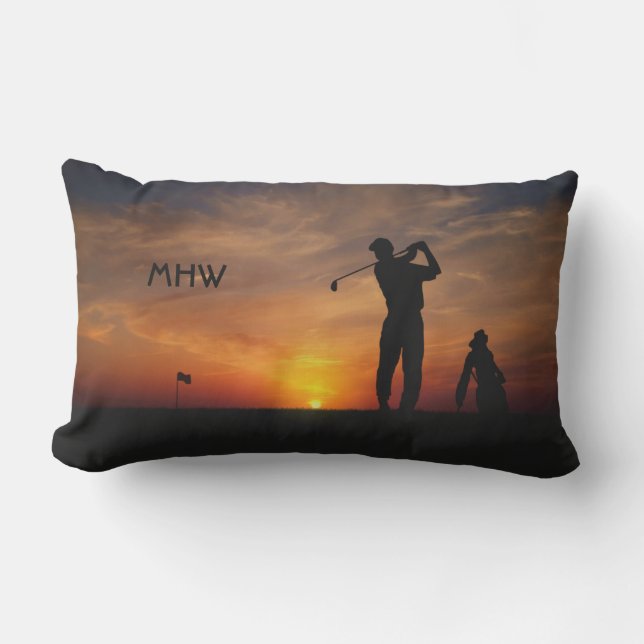 Coussin Rectangle Golfer Sunset personnalisé monogramme jeter oreill (Recto)