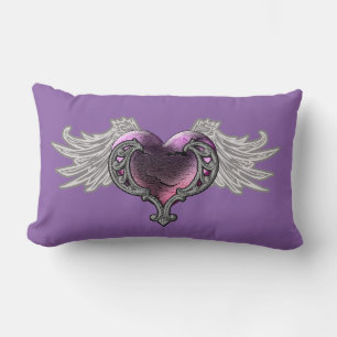 Coussin Rectangle Goth Coeur rose avec ailes angéliques Jeter Oreill
