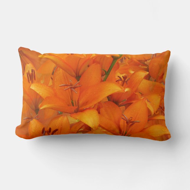 Coussin Rectangle Gouttes de pluie oranges de photo de jardin de lis (Recto)