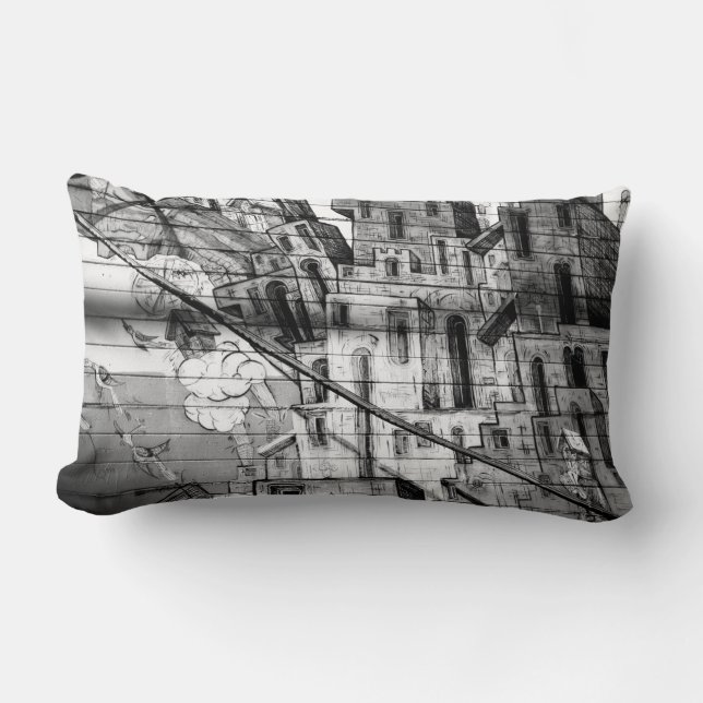 Coussin Rectangle Graffiti noir et blanc à San Francisco (Recto)