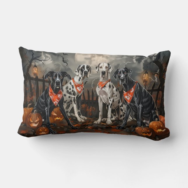 Coussin Rectangle Grand Danois Halloween Épouvantable (Verso)