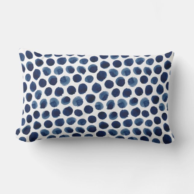 Coussin Rectangle Grand indigo/motif de point bleu de polka (Recto)