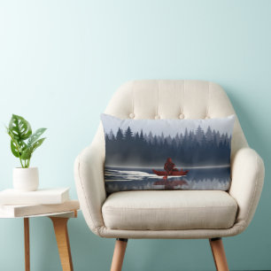 Coussin Rectangle Grand lac Bigfoot Canoë Forêt vierge de pins 