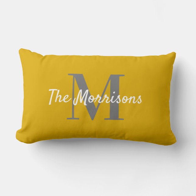 Coussin Rectangle Grand Nom de famille Monogramme Solide moutarde Ja (Recto)