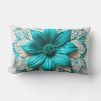 Coussin Rectangle Grande Beauté de Fleur Turquoise"