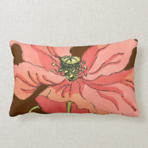 Coussin Rectangle Grande Fleur rose avec Arrière - plan rouge profon