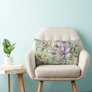 Coussin Rectangle Grandes fleurs de lavande sur la menthe