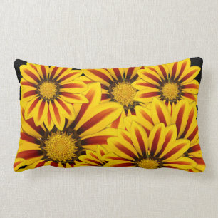 Coussin Rectangle grandes fleurs de marais rayées jaunes et rouges