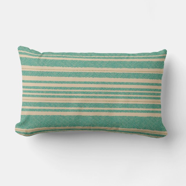 Coussin Rectangle Grandes mailles rétro en turquoise et en olive sur (Recto)