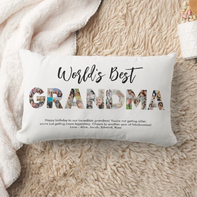 Coussin Rectangle Grandma Photo Collage Word Lettre découpée Anniver (Couverture)