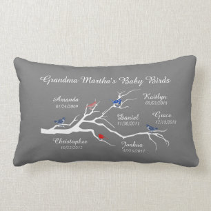 Coussin Rectangle Grandma Tree (oiseaux), personnaliser de 6 noms/da
