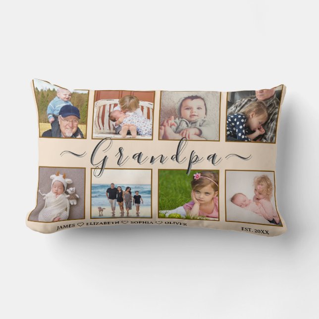 Coussin Rectangle Grandpa’s 8-Photo & Names Custom Pillow (Recto)