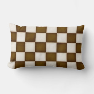 Coussin Rectangle Grands chèques Brown et blancs anciens