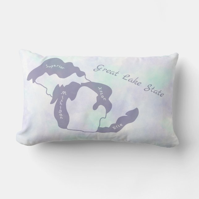 Coussin Rectangle Grands Lacs du Michigan Carte Aquarelle (Recto)