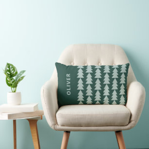 Coussin Rectangle Graphique d'arbre de Noël vert bleu géométrique mo