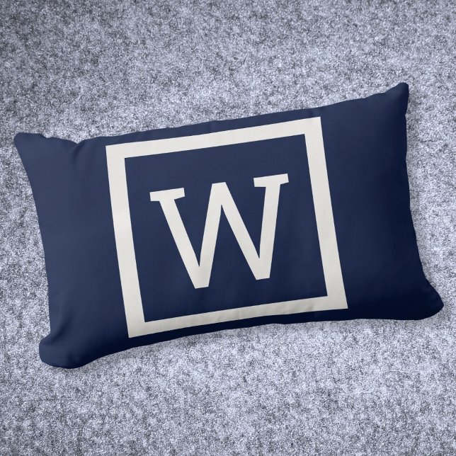 Coussin Rectangle Graphique Monogramme Prépa Moderne Bleu Nuit (Modern Preppy Graphic Monogram Navy Blue Lumbar Pillow)