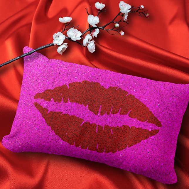 Coussin Rectangle Gras brillant rouge lèvres rose parties scintillan (Créateur téléchargé)