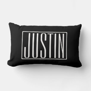 Coussin Rectangle Gras & Moderne Votre Nom ou Mot Blanc sur Noir