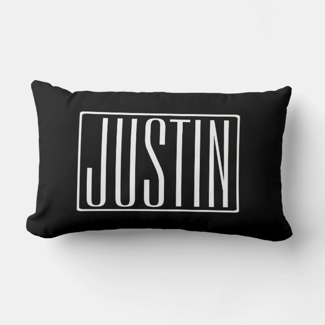 Coussin Rectangle Gras & Moderne Votre Nom ou Mot | Blanc sur Noir (Recto)