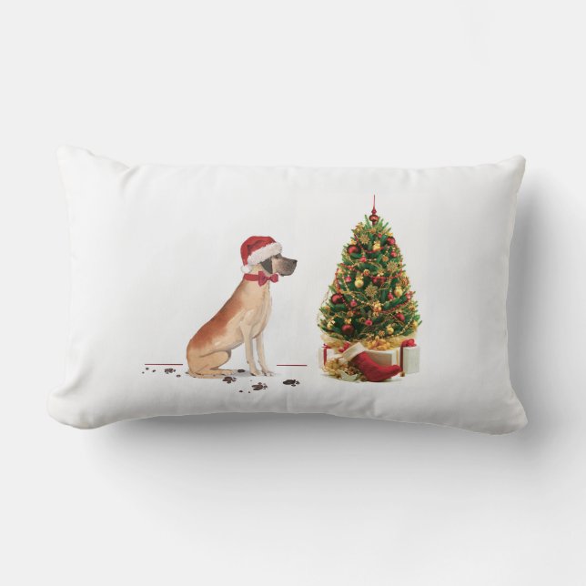 Coussin Rectangle Great Dane Funny Chien de Noël avec arbre (Recto)