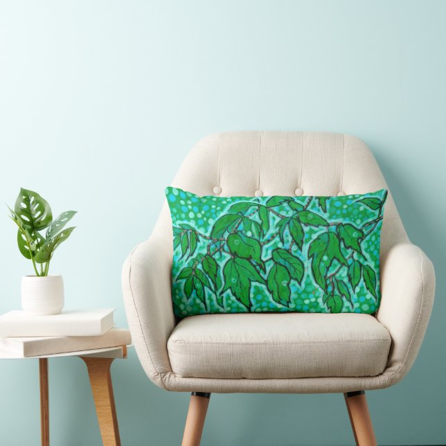 Coussin Rectangle Green Feuille Summer Nature Floral Art Sketch (Chaise)