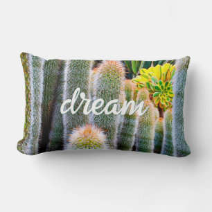 Coussin Rectangle Green Fuzzy Cactus Photo Dream Citation Script Bol