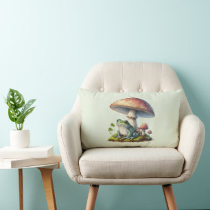 Coussin Rectangle Grenouille sous un champignon Mignon Nature