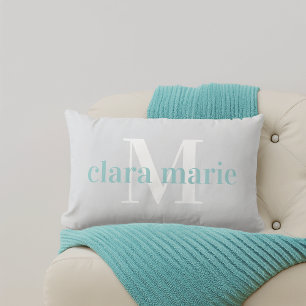 Coussin Rectangle Grey & Aqua   Nourriture Nom et Monogramme