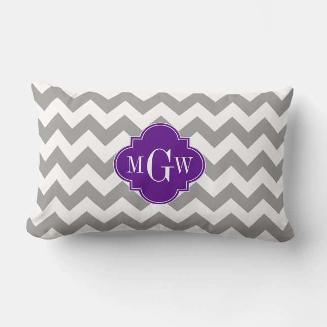 Coussin Rectangle Grey What Chevron Purple Quatrefoil 3 Monogramme (Recto)